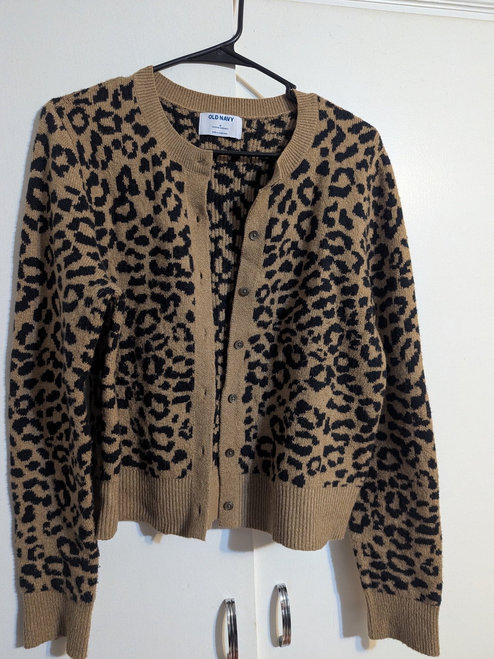 Old Navy Tan Leopard Print Cardigan Sweater